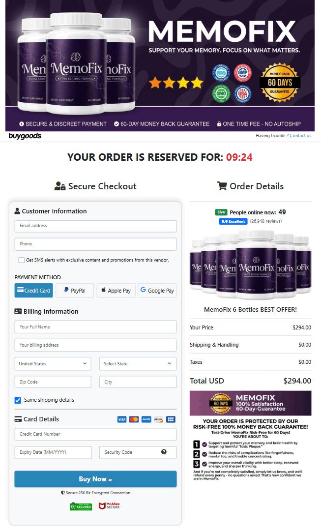 MemoFix order page